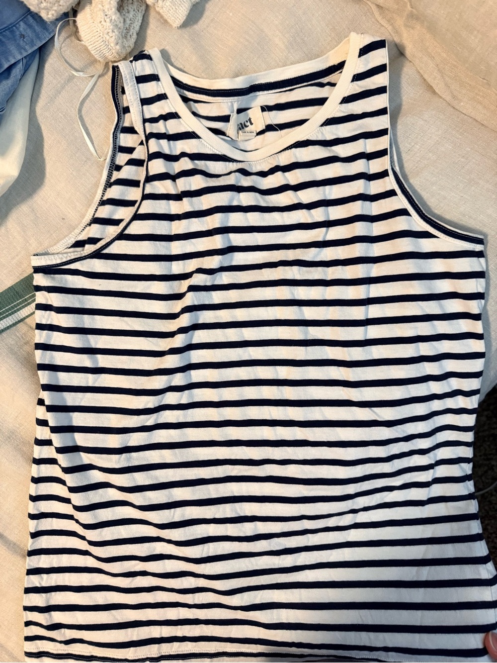 100% Organic Cotton Striped Navy and White Tank